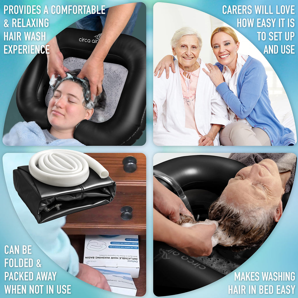 Circa Air Inflatable Hair Washing Basin for Bedridden, Portable Shampoo Bowl for Home, Mobile Hair Washing Station, Portable Sink for Washing Hair in Bed, Elderly Aid Hair Wash Tray, Loc Detox Tub