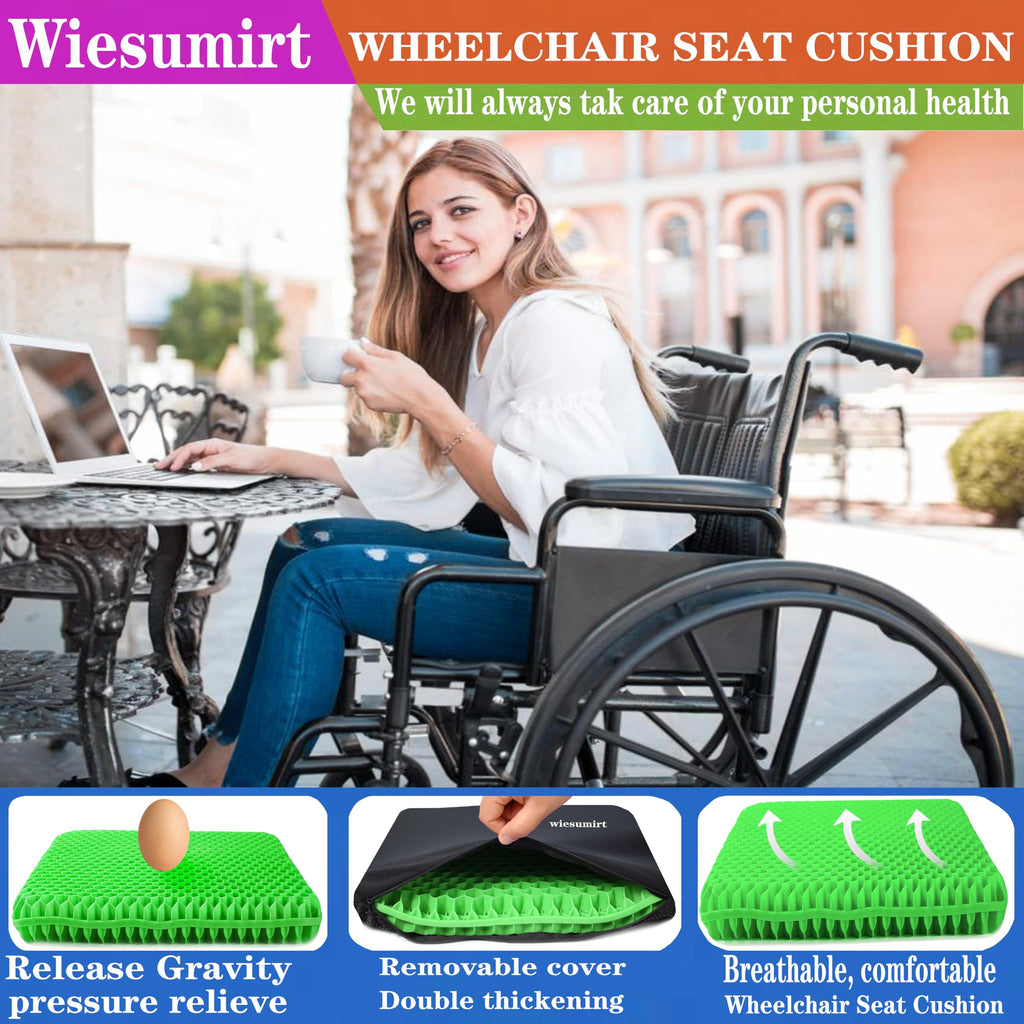 Plus Size Gel Seat Cushion for Long Sitting, Extra Large and Thick Seat Cushion, Back, Hip, Sciatica, Tailbone Pain Relief Cushion for Office Chairs, Wheelchairs, Cars, Stadium. (Grass Green)