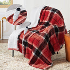Bedsure Plaid Heated Throw Blanket - Christmas Electric Blanket with Red Plaid Pattern, Flannel Sherpa Heating Blanket as a Gift, with 6 Heating Levels, 4 Time Settings, 3-Hour Auto-Off (50"x60")