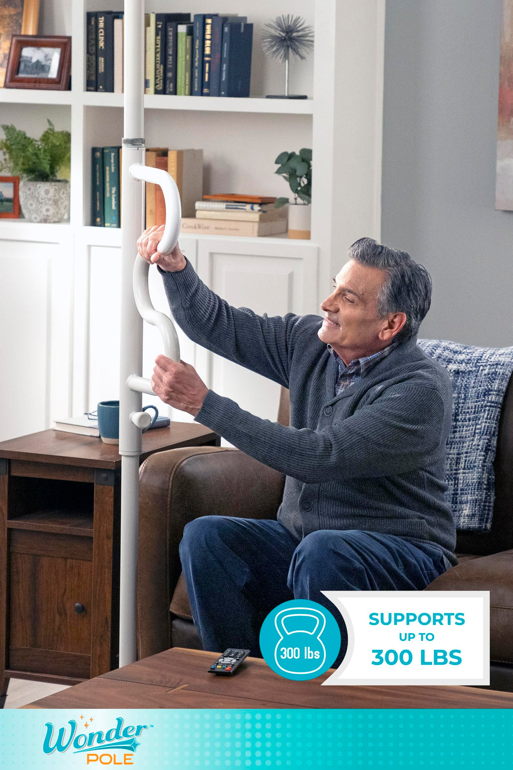 Stander Wonder Pole, Security Pole and Curve Grab Bar, Tension Mounted Floor to Ceiling Transfer Pole for Seniors, Elderly Adults, Bathroom Safety Assist and Stability Rail, Graphite