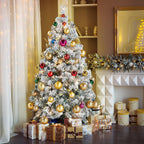 Yaheetech 4.5ft Pre-lit Artificial Christmas Tree with Incandescent Warm White Lights, Snow Flocked Full Prelighted Xmas Tree with 340 Branch Tips, 150 Incandescent Lights & Foldable Stand, White