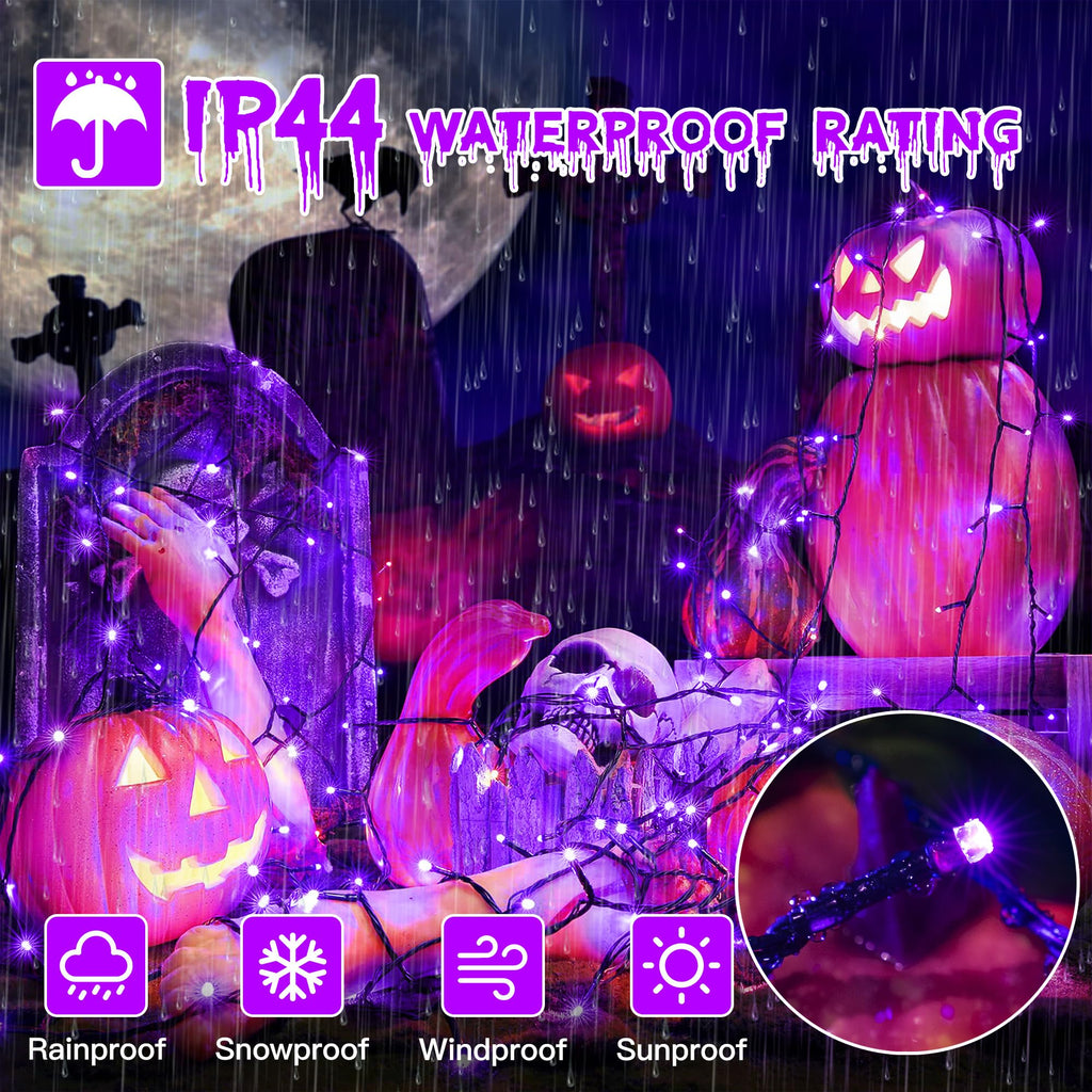 Guhope 66FT 200 LED Halloween Lights, Purple Halloween Lights Outdoor with 8 Lighting Modes, Waterproof Halloween String Lights for Christmas Outdoor Party Yard Garden Decoration