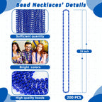 Huskein 200 PCS Beaded Necklace, 33" Mardi Gras Beads, Blue Bead Necklace, Mardi Gras Accessories, Parade Beads Bulk for Hanukkah Christmas Pirate Birthday Gender Costume Party Supplies