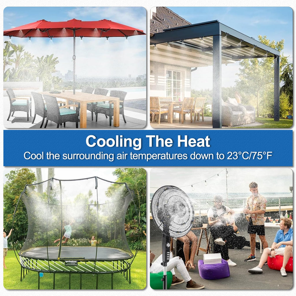 Misters for Outside Patio, 50FT|15M Outdoor Water Misting Cooling System. Backyard Mist Kit for Garden Greenhouse Fan Deck Umbrella Canopy Pool Porch Trampoline Sprinkler Park BBQ Party Accessories