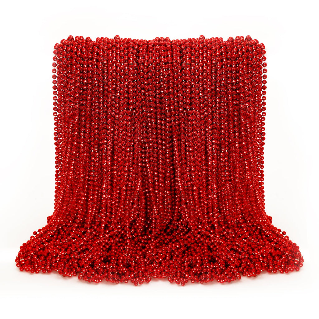 EOBOH 100PCS Mardi Gras Beads, Red Beads Party Favors, 33" Toy Necklaces Festival Costumes, Festival Parade Throw Accessories for Weddings Valentines Christmas Celebrations Decor