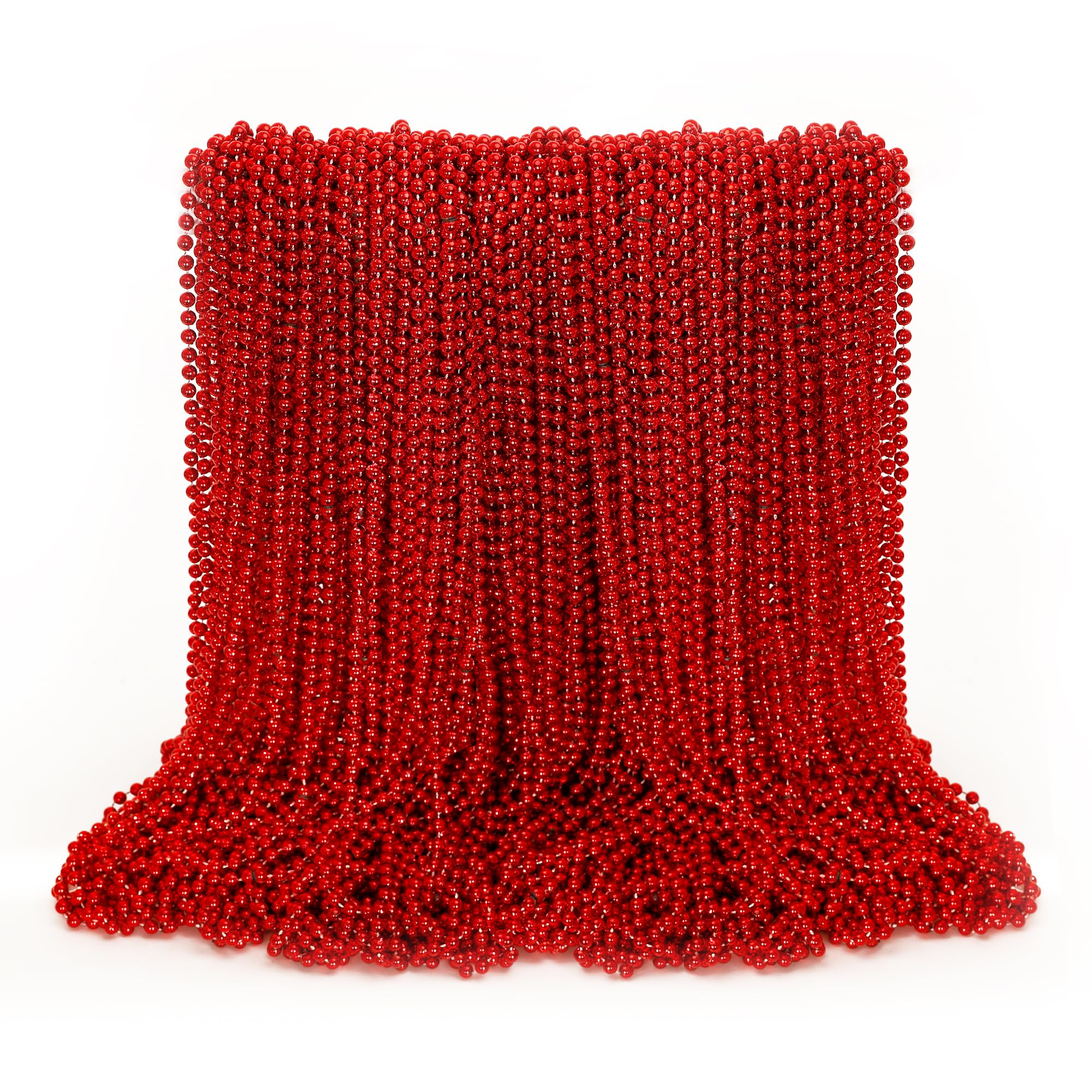 EOBOH 100PCS Mardi Gras Beads, Red Beads Party Favors, 33" Toy Necklaces Festival Costumes, Festival Parade Throw Accessories for Weddings Valentines Christmas Celebrations Decor
