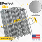 BzBirds USA Made 200 Pack Landscape Staples 6 inch 11 Gauge Garden Stakes Galvanized SOD Pins | Lawn Stakes for Weed Barrier Fabric Ground Cover Holding Fence Christmas Decorations Irrigation Tubing
