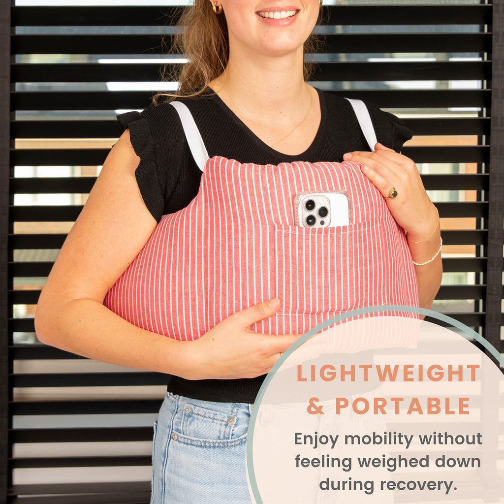 MOYOAMA Post Mastectomy Pillow - Recovery After Breast Cancer Surgery, Breast Augmentation - Lightweight Post Surgery Pillow with 4 Built-in Pockets to Support Healing - Breast Cancer Gifts for Women