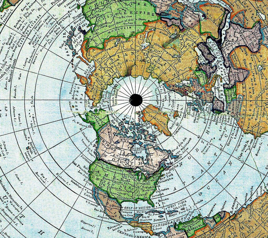 Flat Earth Map of the World - 1892 Alexander Gleason Map -24x36 inches- Wall Art Poster Print Décor Gift - Circular Plane - Longitude and Time - Polar Azimuthal Projection - Flat Earthers - Unframed Home School Gift Decor