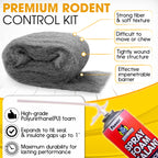 [Upgraded] Rodent Barrier Kit, Steel Wool Included PU Spray Foam Hole Filler for Mice Control 3.2"x7.5’ Rodent Control Fill Fabric, Gloves, Scissors,Gap Blocker in Hole Pipeline Vent in House, Garage