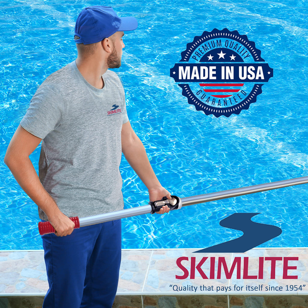 SKIMLITE MANUFACTURING Snaplite Telescopic Pool Pole 16 Ft Adjustable Cleaning Poles Push Button Lock Light Weight Easy Grip, Includes Universal Threaded Adapter for Skimmer Net Brush Vacuum Head