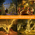 Upgrade Solar Christmas Lights Outdoor 2 Pack Total 180FT 500LED String Lights, Auto On/Off Waterproof Green Wire with 8 Modes Twinkle Lights for Outside Tree Party Christmas Decorations (Warm White)