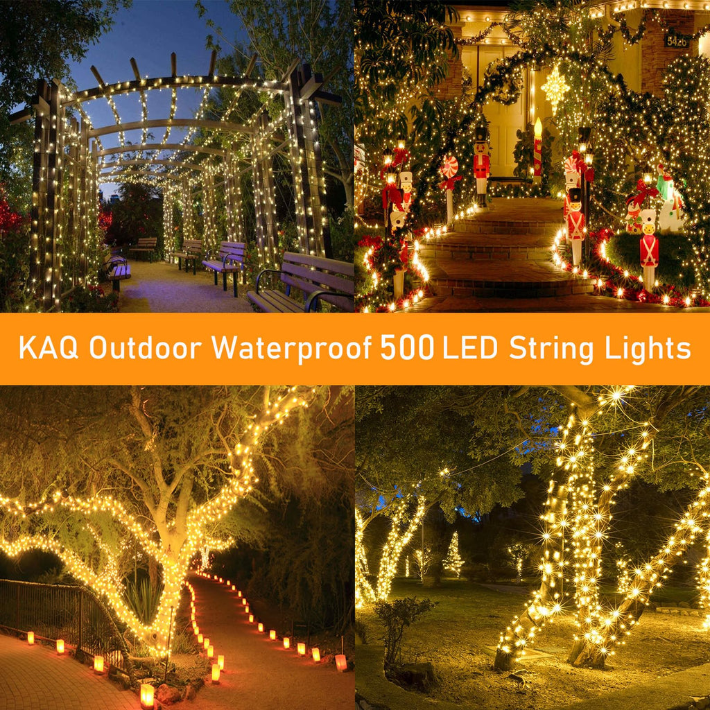 Upgrade Solar Christmas Lights Outdoor 2 Pack Total 180FT 500LED String Lights, Auto On/Off Waterproof Green Wire with 8 Modes Twinkle Lights for Outside Tree Party Christmas Decorations (Warm White)
