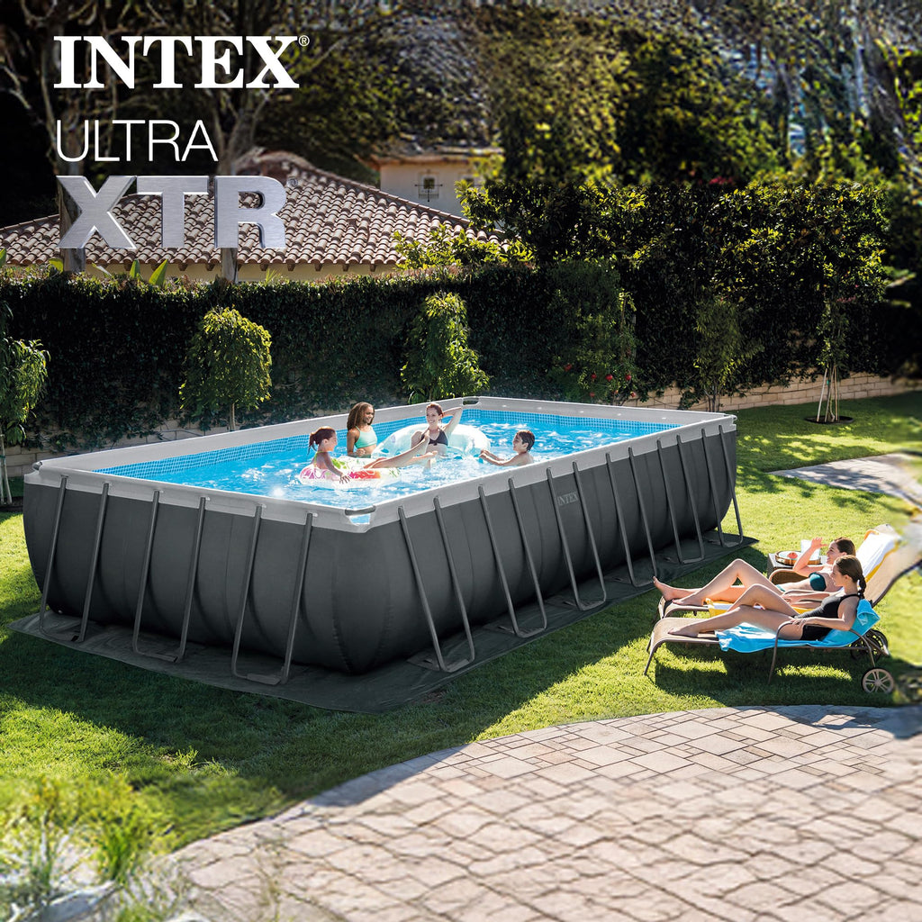 INTEX Ultra XTR 24 ft x 12 ft 52 in Above Ground Pool Set, Rectangular Swimming Pool with Sand Pump, Saltwater System, Maintenance Kit, & Volleyball Game