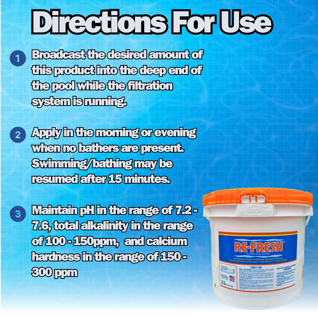 Refresh Granular 68% Active Chlorine Shock | 25-Pound Bucket | Perfect for Swimming Pools, Use As Bactericide, Algaecide, and Disinfectant in Swimming Pools and Spas | Fast Dissolving Shock