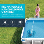 INTEX Rechargeable Handheld Pool Vacuum Cleaner with 94” Telescoping Pole, 2 Brush Heads, & Shaft Adapter for PureSpas & Pools