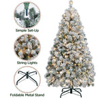 Yaheetech 4.5ft Pre-lit Artificial Christmas Tree with Incandescent Warm White Lights, Snow Flocked Full Prelighted Xmas Tree with 340 Branch Tips, 150 Incandescent Lights & Foldable Stand, White
