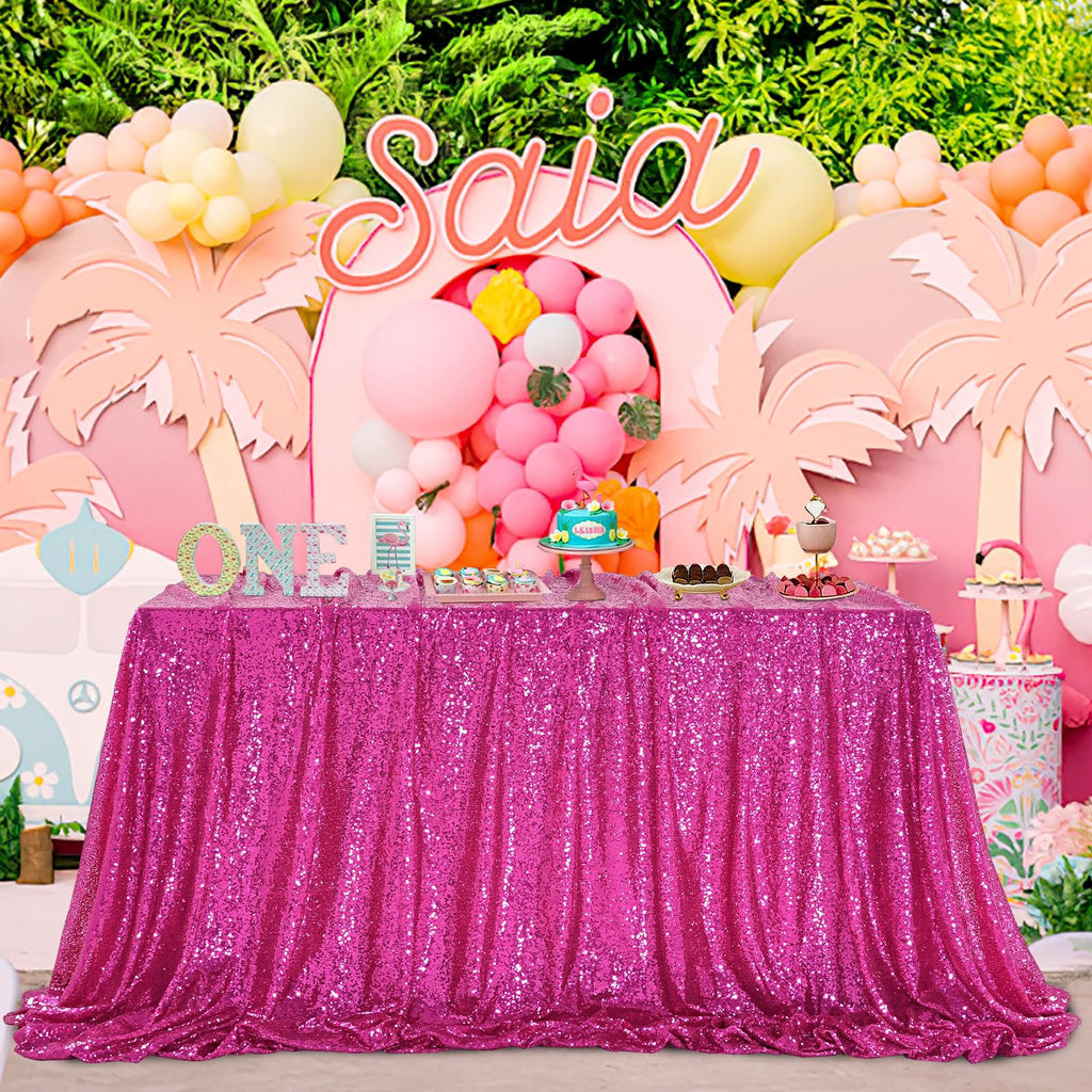 QueenDream Hot Pink Tablecloth 60 x 102 Inch Sequin Tablecloth Fuchsia Sparkly Tableclothfor Bridal Baby Shower Wedding Christmas Decorations