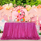 QueenDream Hot Pink Tablecloth 60 x 102 Inch Sequin Tablecloth Fuchsia Sparkly Tableclothfor Bridal Baby Shower Wedding Christmas Decorations