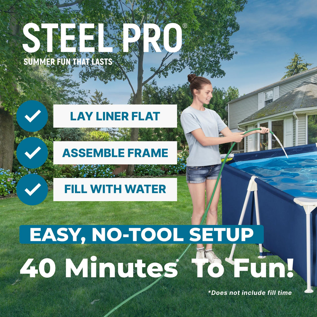 Bestway Steel Pro 9' 10" x 6' 7" x 26" Rectangular Above Ground Pool Set with 827 Gallon Capacity, DuraPlus Liner, and Flowclear 330 GPH Filter Pump