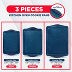 BAKKEN Kitchen Baking Pan Set - Nonstick Coating, Carbon Steel Bakeware Sets with Blue Silicone Handles, Baking Kitchen Essentials, PFOA, PFOS, PTFE Free, Oven Safe Tray (Up To 450° F), Set of 3