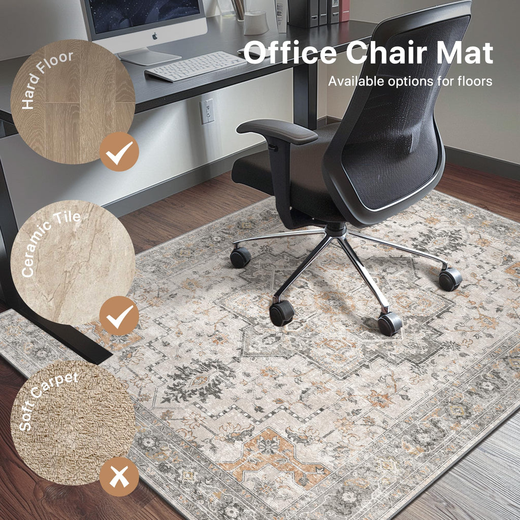 48"x60" Office Chair Mat for Hardwood Tile Floor, Under Desk Carpet Protector for Rolling Computer Chair Mat, Machine Washable Area Rug, Anti-Slip 1/5" Thick Low Pile Thin Vinyl Floor Mat, Taupe