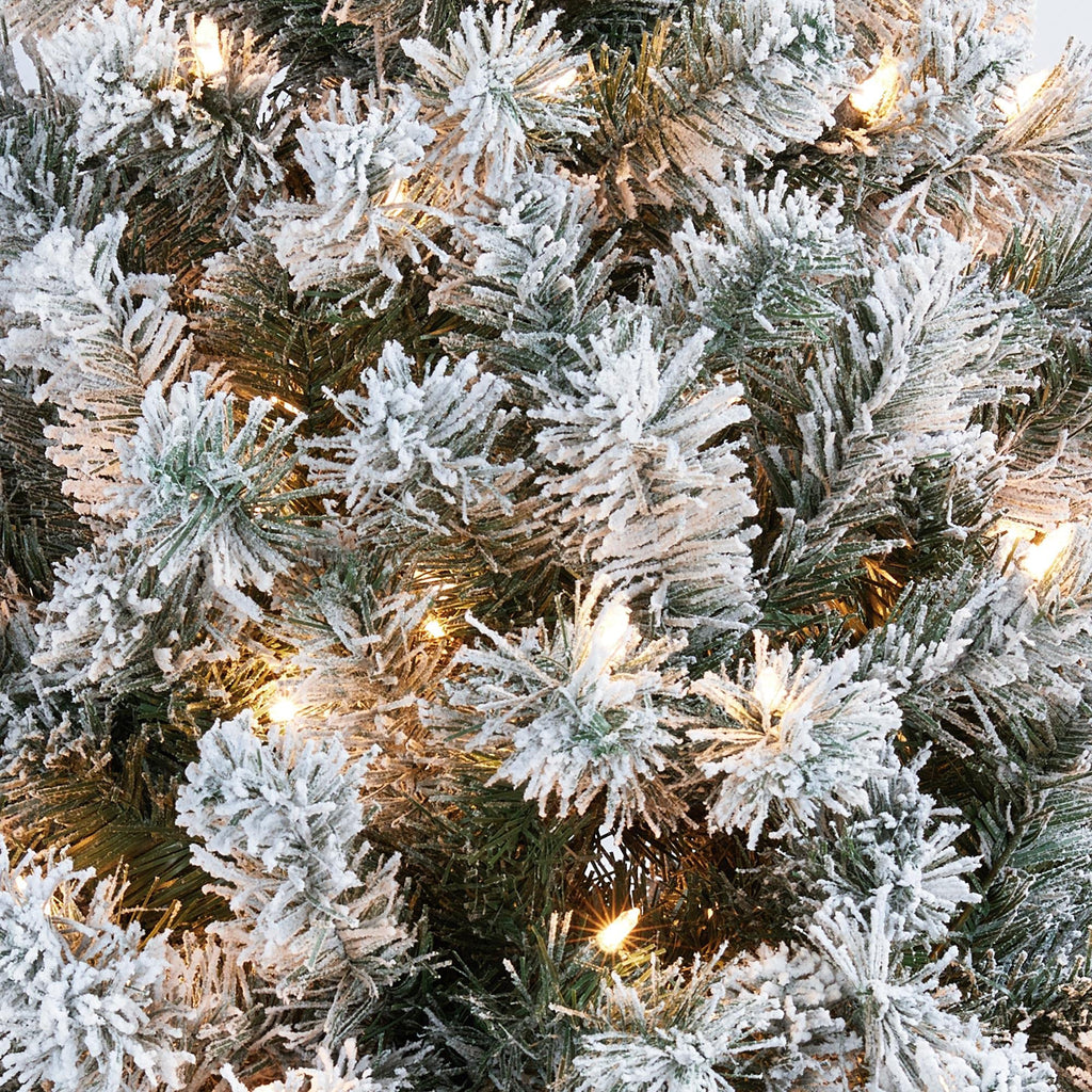 Yaheetech 4.5ft Pre-lit Artificial Christmas Tree with Incandescent Warm White Lights, Snow Flocked Full Prelighted Xmas Tree with 340 Branch Tips, 150 Incandescent Lights & Foldable Stand, White