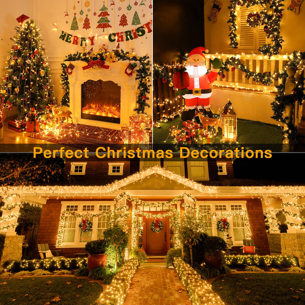Ollny Christmas Lights Outdoor 400LED 131FT, Warm White Fairy Lights with Remote 3 Timer, Plug in 8 Modes String Lights for Bedroom Indoor Outside House Party Xmas Decorations