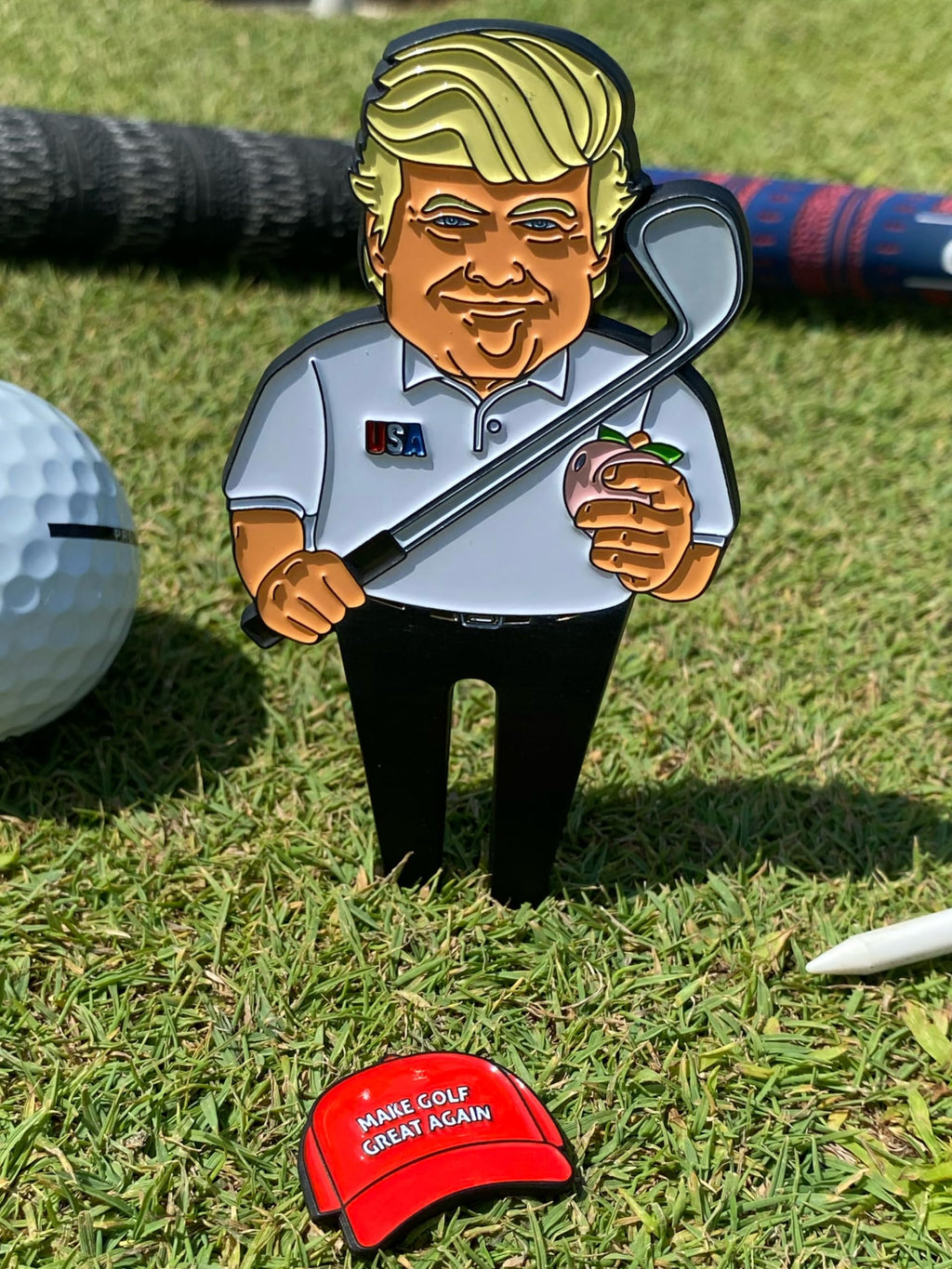 Divine Products llc Funny Donald Trump Divot Tool with Make Golf Great Again Ball Marker Hat and Magnetic Hat Clip