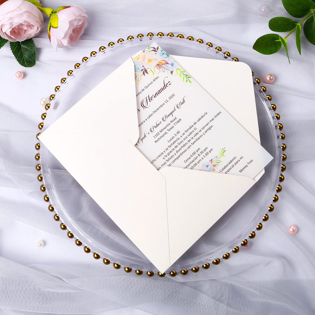 PONATIA 50PCS A7 Thick Shiny Ivory Envelopes, 5.25 x 7.5'' Ivory Wedding Envelopes, A7 Envelopes for Invitations, Perfect for 5x7'' Weddings, Invitation Cards, Christmas Gift Cards Envelopes