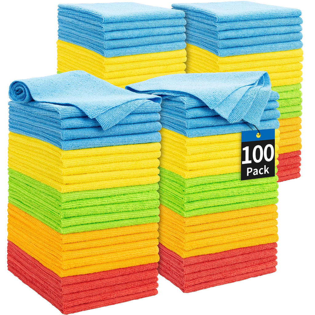 HOMERHYME Microfiber Cleaning Cloth, 100 Pack Cleaning Rags Microfiber Towel Bulk Absorbent Lint-Free Wash Cloths, All-Purpose Towels for Cars, Shop, Automotive, Garage, Home and Kitchen 11.5"*11.5"
