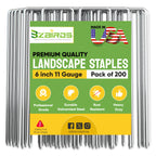BzBirds USA Made 200 Pack Landscape Staples 6 inch 11 Gauge Garden Stakes Galvanized SOD Pins | Lawn Stakes for Weed Barrier Fabric Ground Cover Holding Fence Christmas Decorations Irrigation Tubing