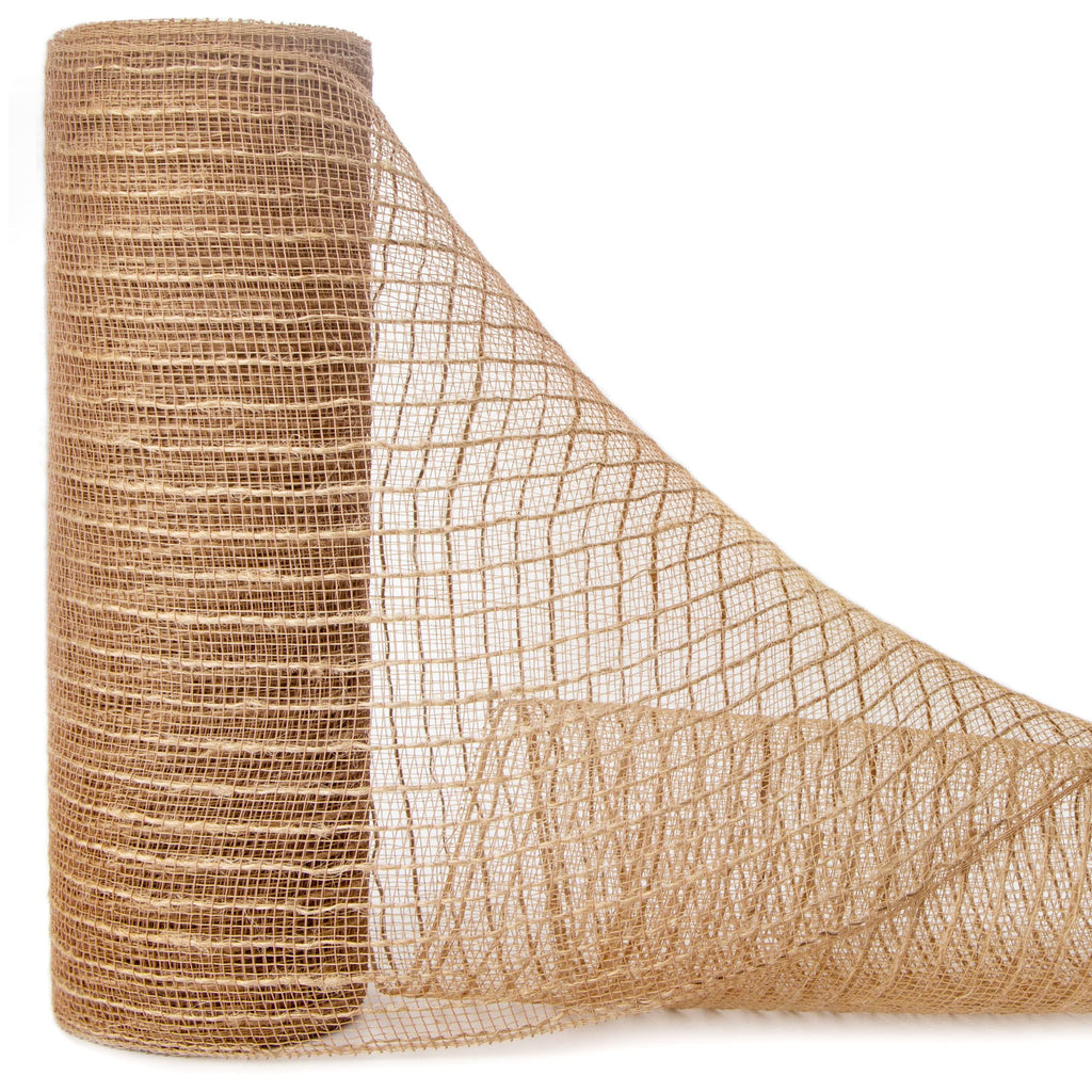 Ribbli Poly Burlap Mesh Ribbon, 10 inch x 30 feet(10Yard), Natural with Jute, Christmas Ribbon for Wreath Swags and Christmas Tree Decoration