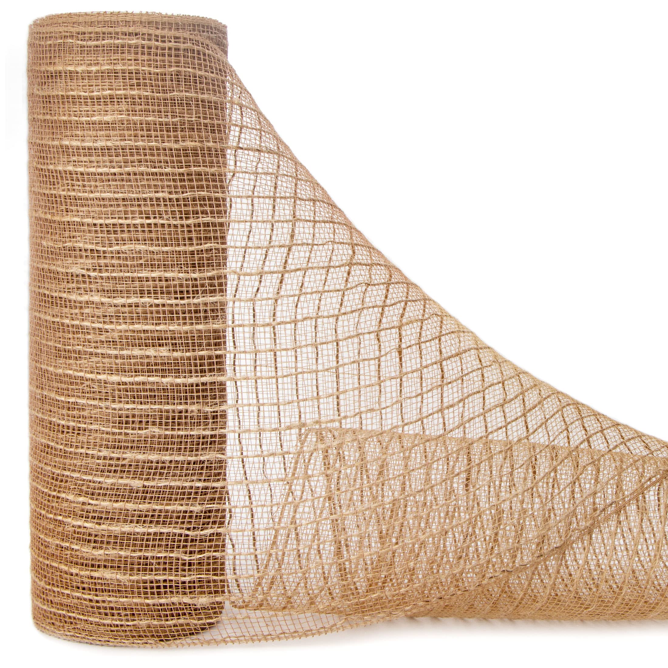 Ribbli Poly Burlap Mesh Ribbon, 10 inch x 30 feet(10Yard), Natural with Jute, Christmas Ribbon for Wreath Swags and Christmas Tree Decoration