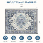 48"x60" Office Chair Mat for Hardwood Tile Floor, Under Desk Carpet Protector for Rolling Computer Chair Mat, Machine Washable Area Rug, Anti-Slip 1/5" Thick Low Pile Thin Vinyl Floor Mat, Navy
