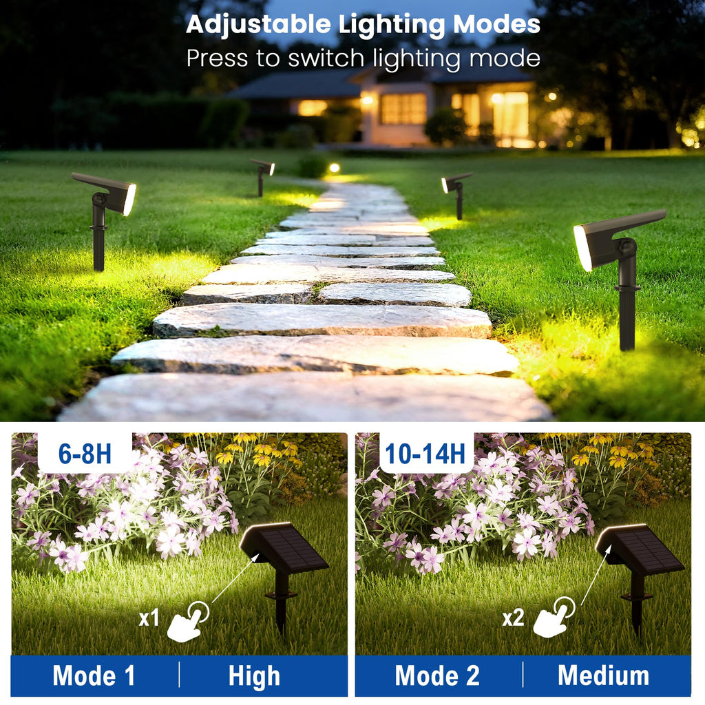 JEJOT Solar Lights Outdoor Waterproof IP65, Super Bright LED with Lens, 6500K 2 Lighting Modes, Solar Powered Yard Garden Solar Spot Lights for Outside Landscape Auto On/Off - 6 Pack