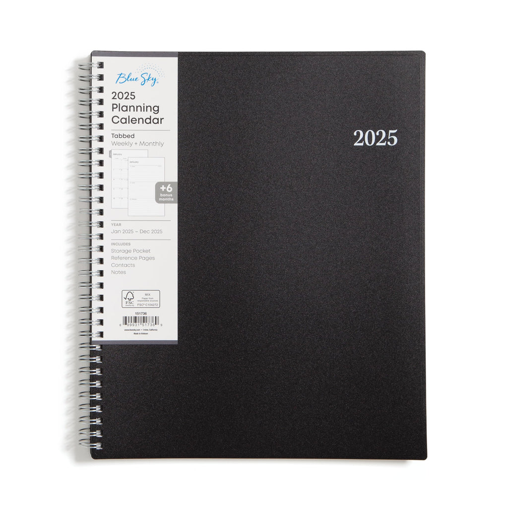 Blue Sky 2025 Weekly and Monthly Planner Calendar, January - December, 8.5" x 11", Flexible Cover, Laminated Tabs, Wirebound, Storage Pocket, Enterprise