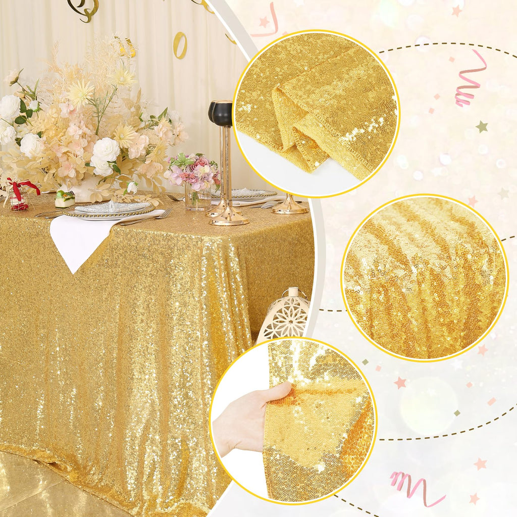 PartyDelight 60"X102" Rectangle Sparkly Gold Sequin Tablecloth for Wedding, Party, Christmas Decorations