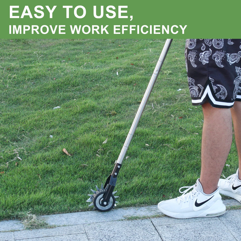 BARAYSTUS Wheel Rotary Edger, Rotary Shear, Sidewalk Manual Lawn Edger, Strong 3 Sections Stainless Steel Handle with Cushion Grip, 58.3-Inch