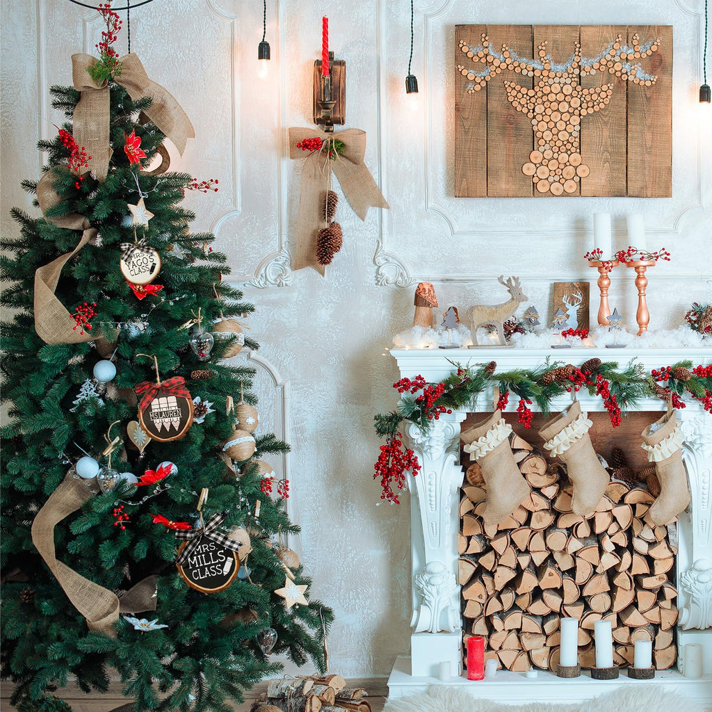 SENMUT Unfinished Wood Slices 30pcs 2.4"-2.85" Wood Circles for Crafts Predrilled Natural Wood Rounds Wooden Discs Christmas Wood Ornament for Crafts