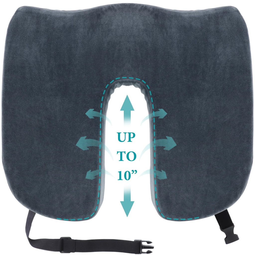 Tailbone Pain Relief Office Chair Cushion 10-Inch Extended U-Cutout,Large-18"x16"x3",Coccyx,Sciatica Pain Relief Memory Foam Wheelchair Car Seat Cushion,But Pillow Pad for Pressure Relief, Blue Grey
