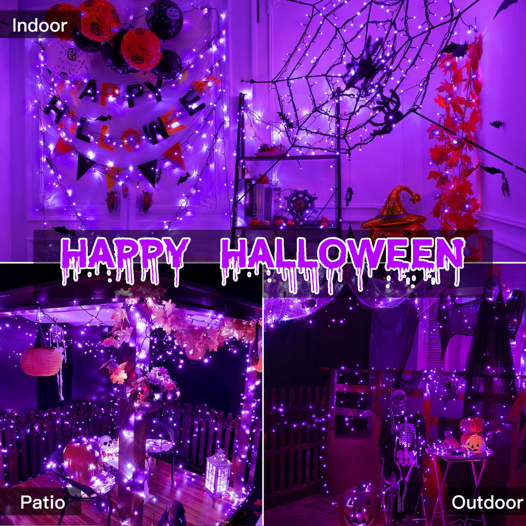 Guhope 66FT 200 LED Halloween Lights, Purple Halloween Lights Outdoor with 8 Lighting Modes, Waterproof Halloween String Lights for Christmas Outdoor Party Yard Garden Decoration