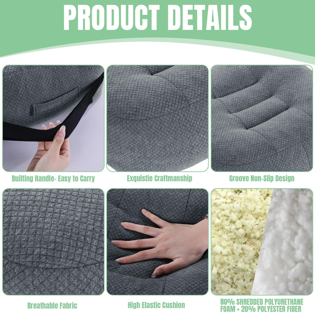 HOMBYS Extra Thick Chair Cushions for Office,6 in Breathable Adult Booster Seat for Car,Car Seat Cushion to Raise Seat Height,Shredded Memory Foam Desk Chair Cushion for Long Sitting,Dark Grey