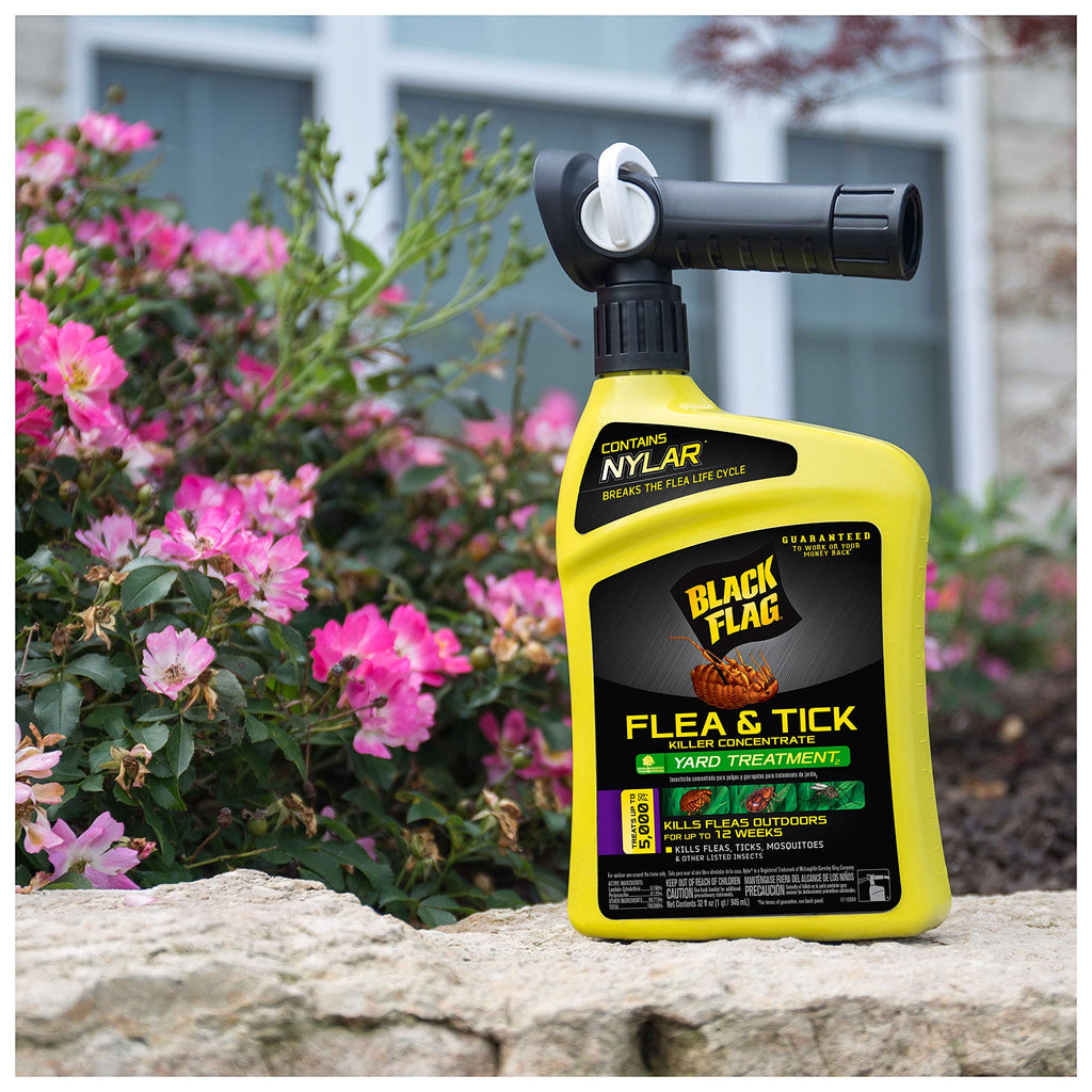 Black Flag Flea and Tick Killer Concentrate Yard Treatment, 32 Ounces, Ready To Spray, Quickflip Hose End Sprayer