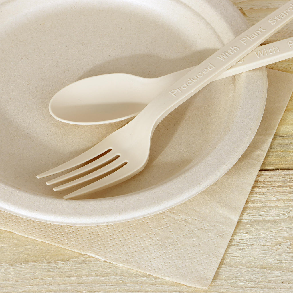 ALPIO 400 Piece Compostable Dinnerware Set for 50 Guests, Biodegradable Paper Plates Set, Eco-Friendly Disposable Plates & Utensils include Paper Plates, Forks Knives Spoons Straws Napkins for Party