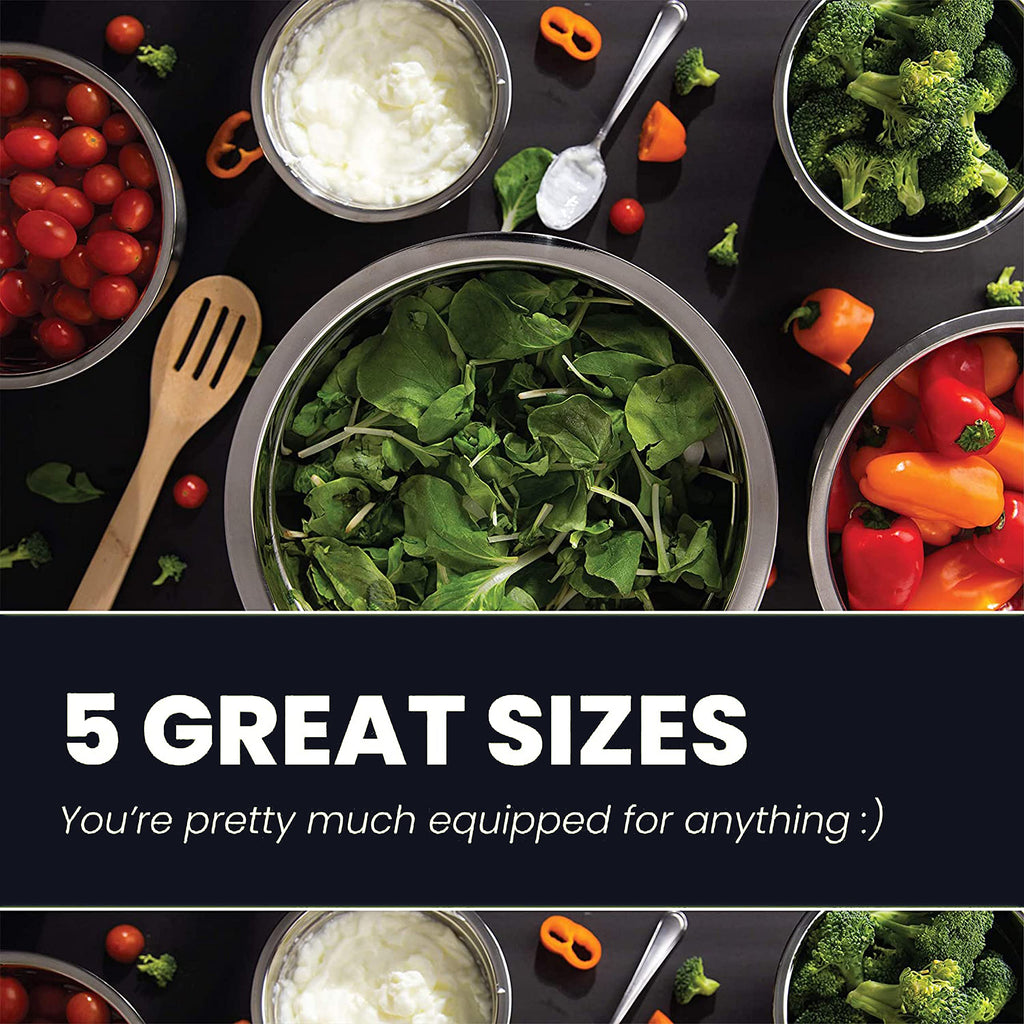 WHYSKO Meal Prep Stainless Steel Mixing Bowls Set, Home, Refrigerator, and Kitchen Food Storage Organizers | Ecofriendly, Reusable, Heavy Duty (Gray)