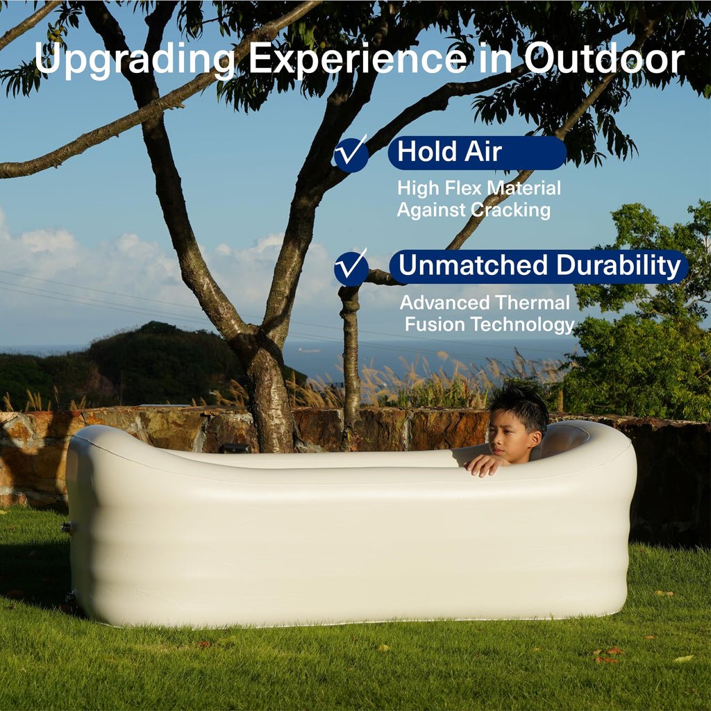 Mozoo Inflatable Bathtub 62''L X 34''W, Portable Bathtub For Adult, Unmatched Durability, Anti-Leak Drainage System, 2-Minute Setup, Space-Saving Foldable Design