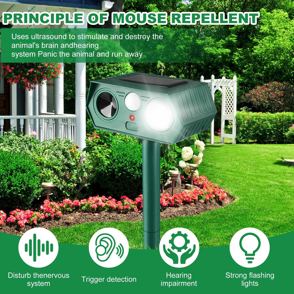 2025 Solar Animal Repellent,Upgraded Ultrasonic Cat Repellent Outdoor,Waterproof Deer Deterrent for Bird Dog Skunk,Squirrels Deterrent with Motion Detection Flash Lights for Outdoor and Yard (2 Pack)