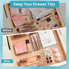 Vtopmart 44 PCS Clear Plastic Drawer Organizers Set, 4-Size Versatile Bathroom and Vanity Organizer Trays, Non-Slip Storage Containers for Makeup, Jewelries, Bedroom，Kitchen Utensils and Office