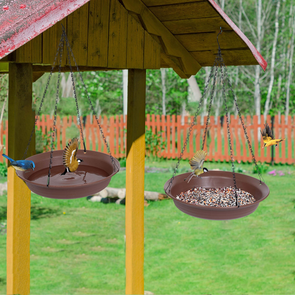 VUWEZ Hanging Bird Bath, Hanging Bird Water Feeder for Outdoors, Feeder Bowl, 1 Pack Birdbath Tray Accessories for Outside, Plastic Birdbaths Tray for Garden Patio Decoration (14", Chocolate)